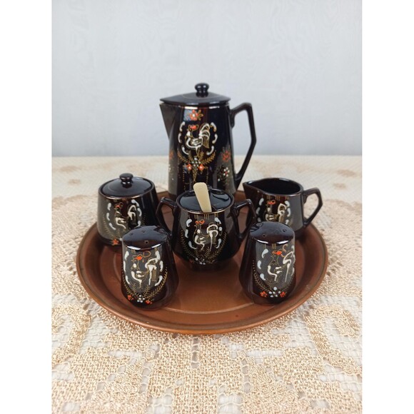 Japanese Style Hand Painted Tea Set And Salt Pepper Shaler Chocolate Rooster - Picture 3 of 9